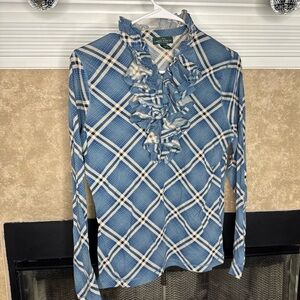 LRL Ralph Lauren Jeans Co Ruffle Neck Top Blouse Shirt small